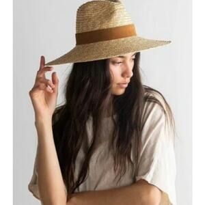 GIGI PIP Isla Straw Fedora Hat Wide Brim Boho Summer